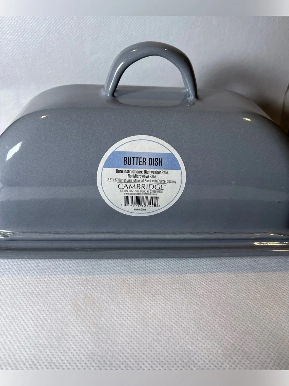 Cambridge gray covered butter dish 8.5”x5” steel enamel coating farmhouse retro